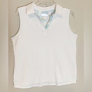 Stella Parker (size L)White Sleeveless Pullover Top with Tropical Collar Detail